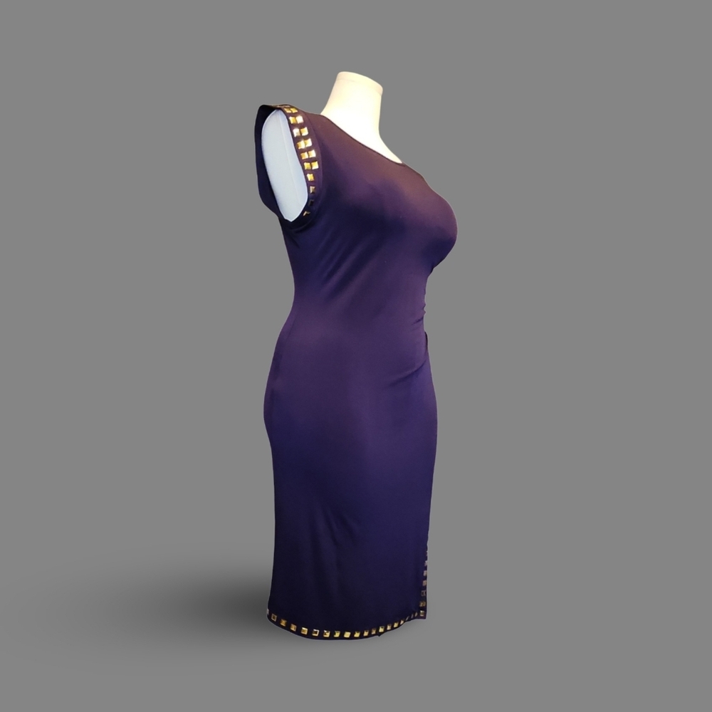 Shelby & Palmer Studded Purple&Gold Scoop Neck Sheath Dress XL Sleeveless Knit ❥ - Picture 7 of 9